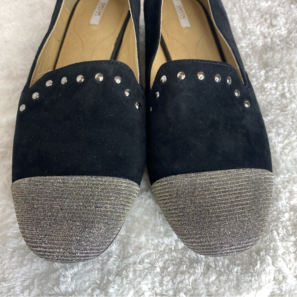 GEOX Respira Black Sueded Leather Loafers Silver Studs 39 - Picture 7 of 13